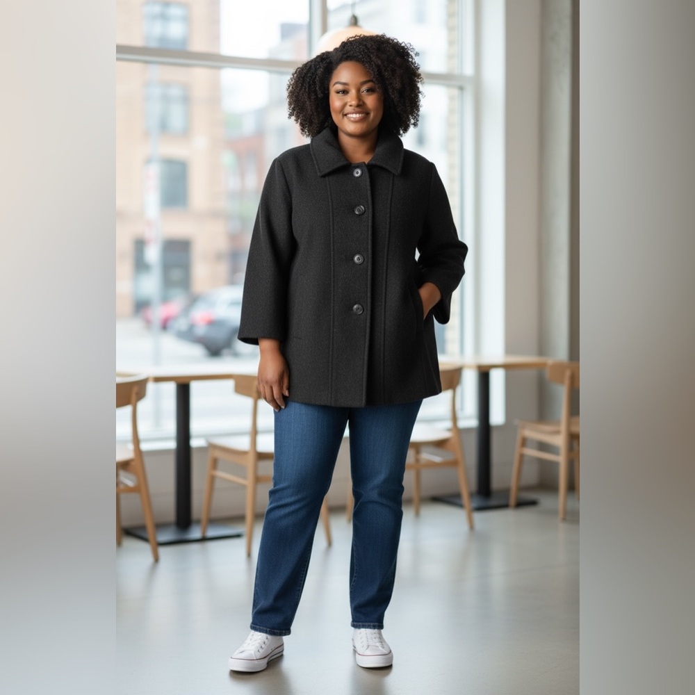 London Fog Heathered gray Pea Coat with scarf